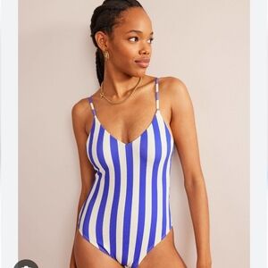 Boden Skinny Strap Stripe Swimsuit blue size 8 NWT